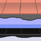 Building solution for flat roofs with tile flooring fixed with mortar and low water absorption insulation